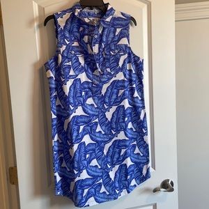 Vineyard Vines blue and white floral button collar;  sleeveless sheath dress